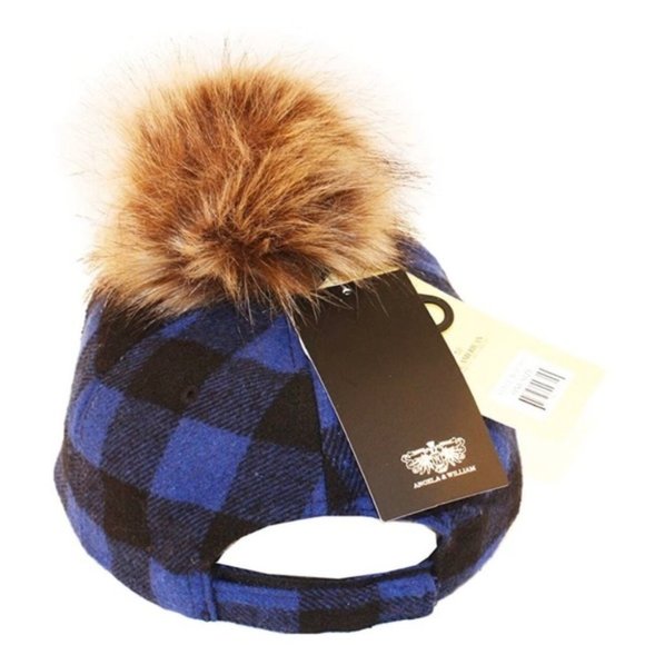 Angela & William Blue Black Plaid Fur Pom Pom Plaid Dad Wool Hat NWT main image 6